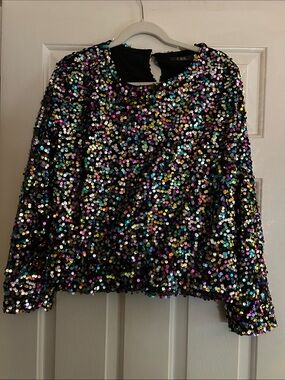 CBR Black Iridescent Sequin Long Sleeve Top